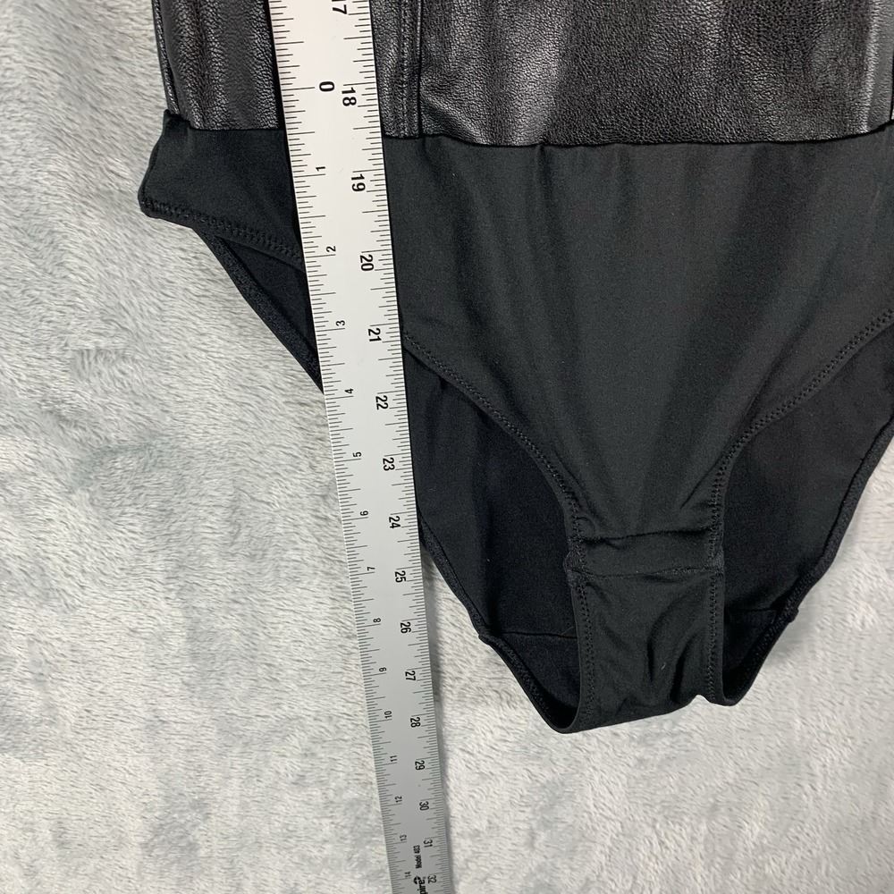 INC Women's Bodysuit Small Faux Leather Black Crew Neck Keyhole Back Rockabilly - Picture 7 of 8